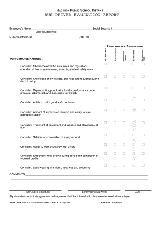 Fillable Bus Driver Evaluation Report Template Printable Pdf Download