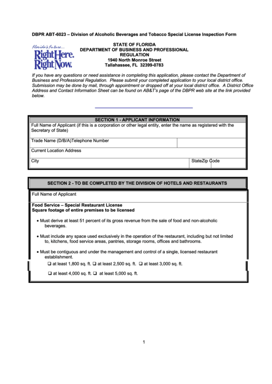 Dbpr Form Abt-6023 - Examination Application Printable pdf