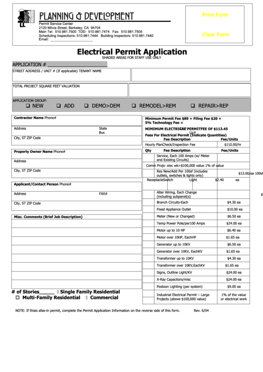 Fillable Electrical Permit Application Printable Pdf Download Gambaran