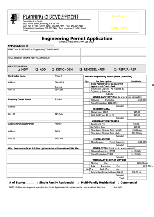 Fillable Engineering Permit Application Printable pdf