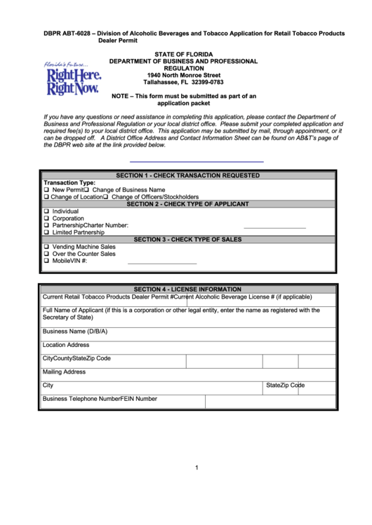 Dbpr Form Abt-6028 - Examination Application Printable pdf