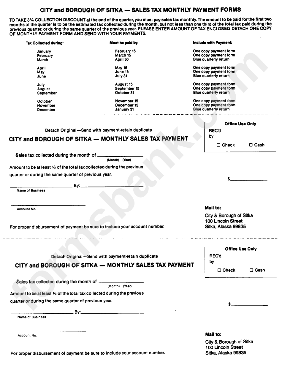 Quarterly Sales Tax Return Form - City And Borough Of Sitka
