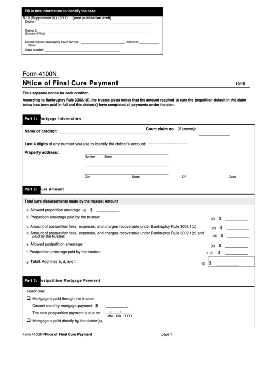 Form 4100n - Notice Of Final Cure Payment
