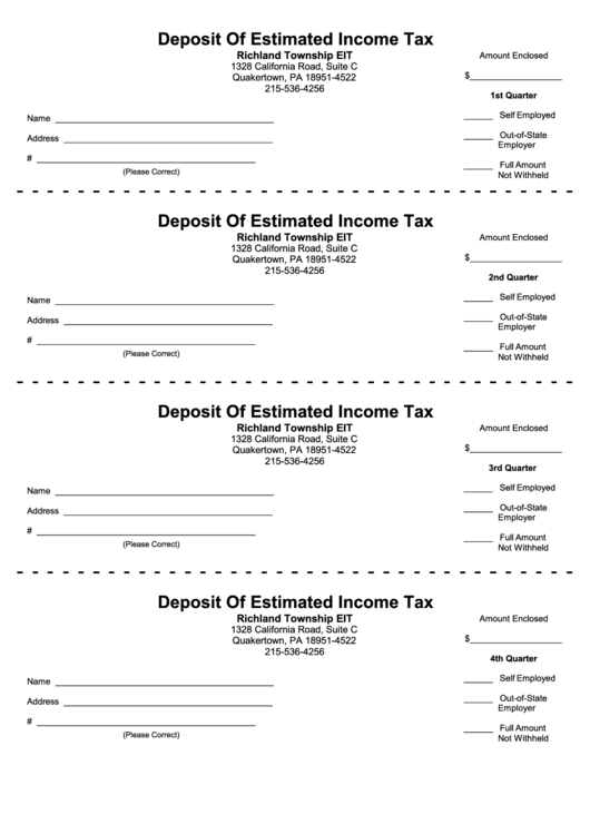 Deposit Of Estimated Income Tax Form Printable pdf