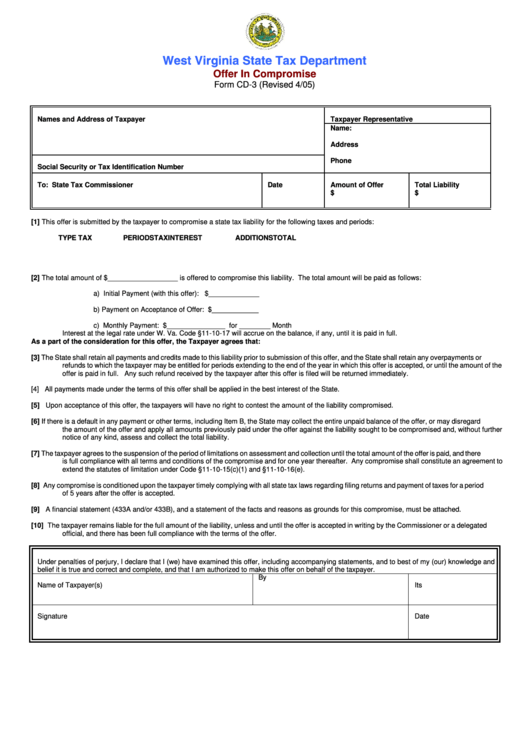 Form Cd-3 - West Virginia State Printable pdf