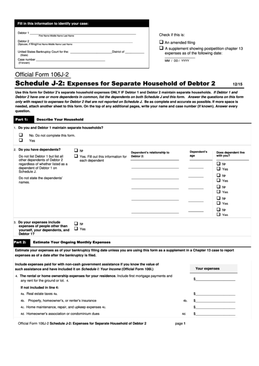 Fillable Form 106j-2 - Schedule J-2: Expenses For Separate Household Of Debtor 2 Printable pdf