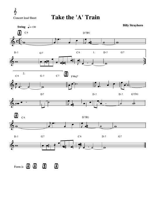 Billy Strayhorn Take The 'A' Train Concert Lead Sheet printable pdf