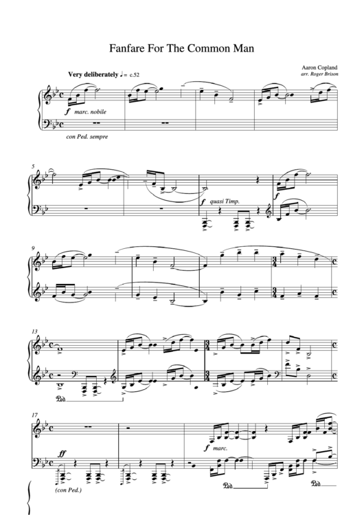 Aaron Copland - Fanfare For The Common Man Music Sheet Printable pdf