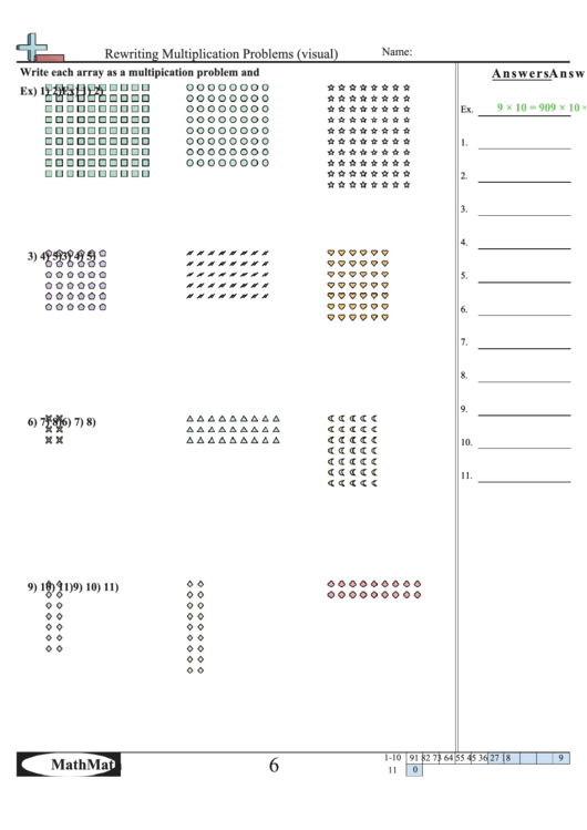 Rewriting Multiplication Problems (Visual) - Math Worksheet With Answer Key Printable pdf