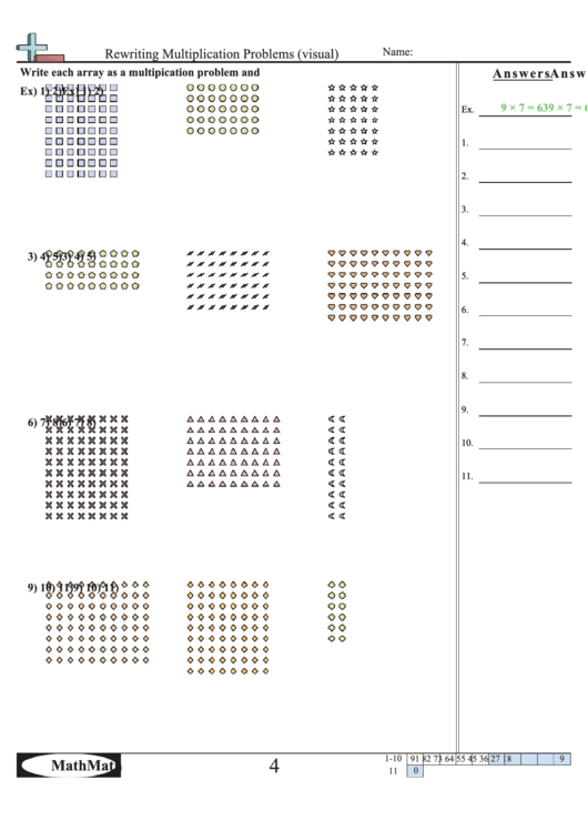 Rewriting Multiplication Problems (Visual) - Math Worksheet With Answer Key Printable pdf