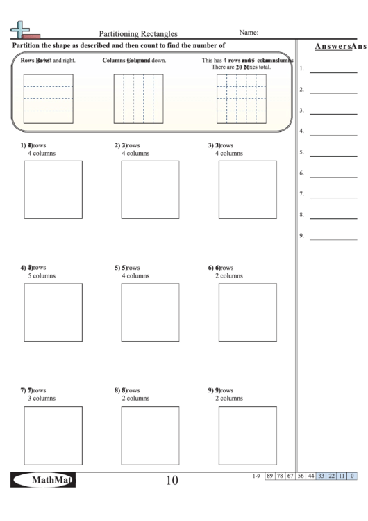 Partitioning Rectangles - Math Worksheet With Answer Key Printable pdf