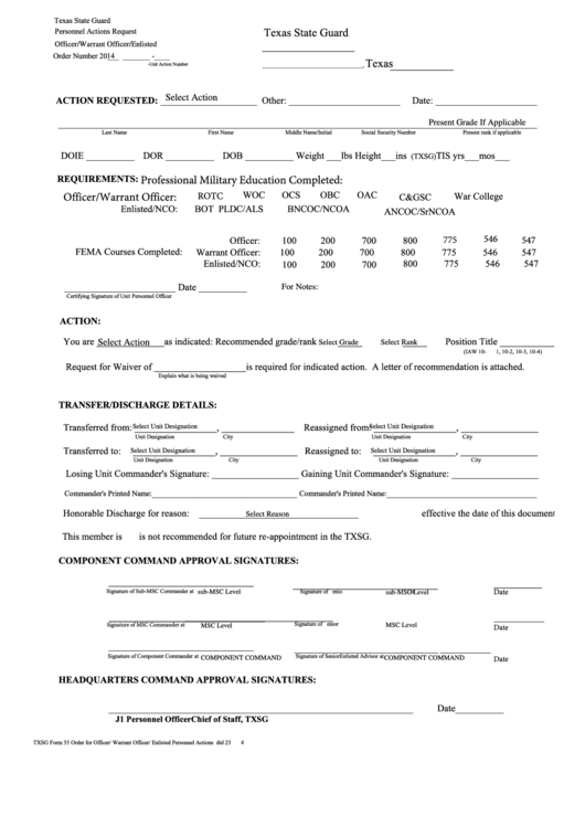 Fillable Personnel Actions Request Form Printable pdf