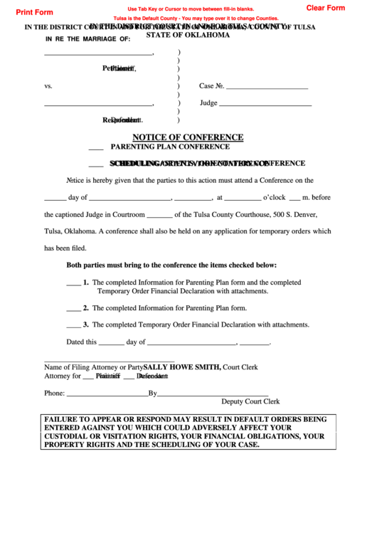 Fillable Notice Of Conference Form printable pdf download