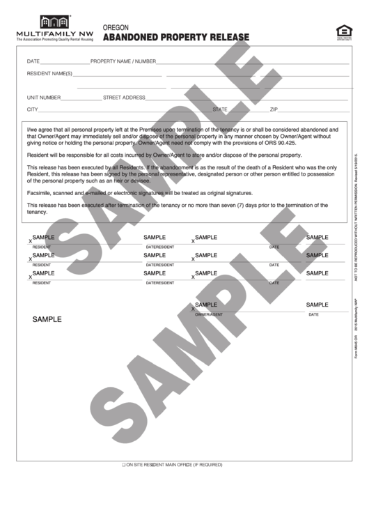 Abandoned Property Release Form Printable pdf