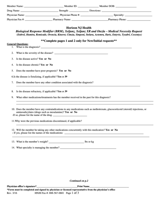 Medical Necessity Request Form