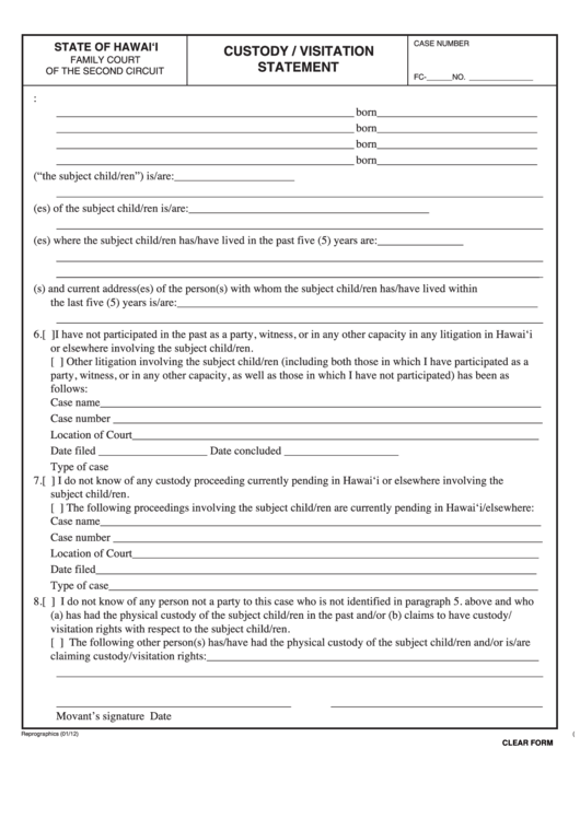 Fillable Form 2f-E-338 - Custody/visitation Statement Printable pdf
