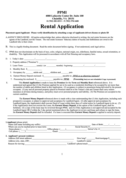 Fillable Rental Application Form Printable pdf