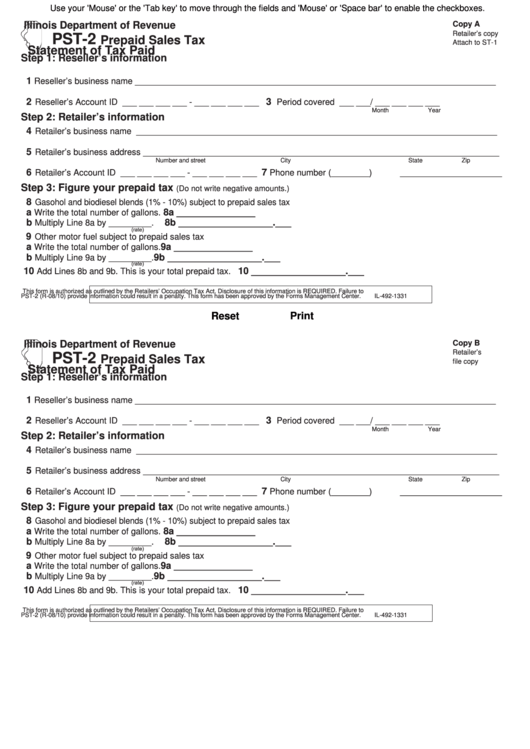 Fillable Form Pst-2 - Prepaid Sales Tax Statement Of Tax Paid Printable pdf