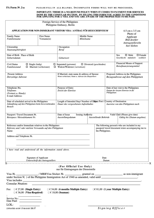 Fillable Form 2 A Application For Non Immigrant Visitor Visa Printable Pdf Download