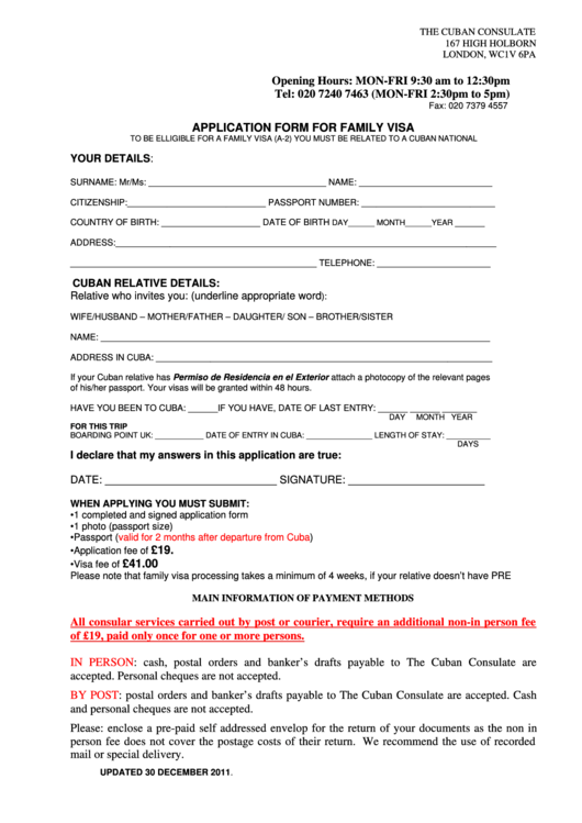 Application Form For Family Visa Printable pdf
