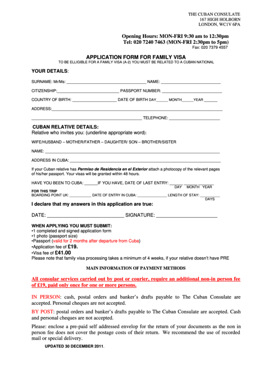 Application Form For Family Visa Printable Pdf Download