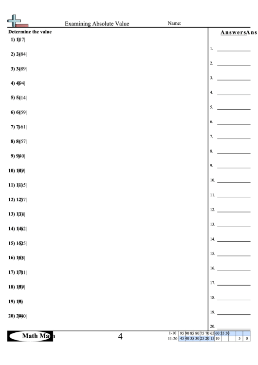 Examining Absolute Value Worksheet Printable pdf