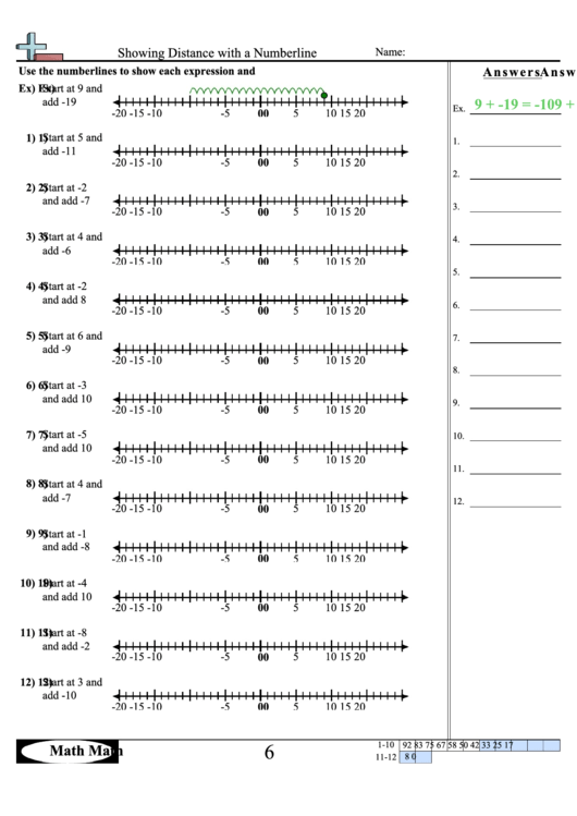 Showing Distance With A Numberline Worksheet Printable pdf