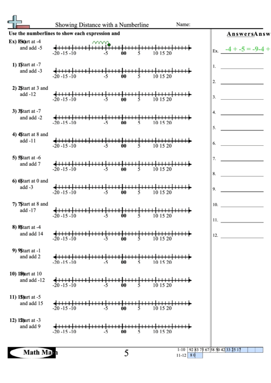 Showing Distance With A Numberline Worksheet Printable pdf