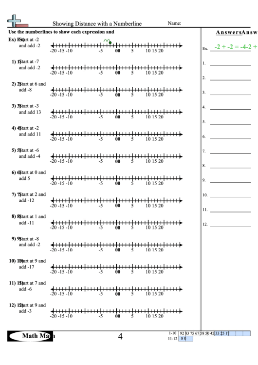 Showing Distance With A Numberline Worksheet Printable pdf