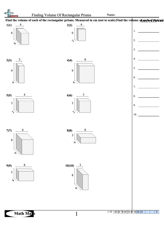 Finding Volume Of Rectangular Prisms Worksheet printable pdf download