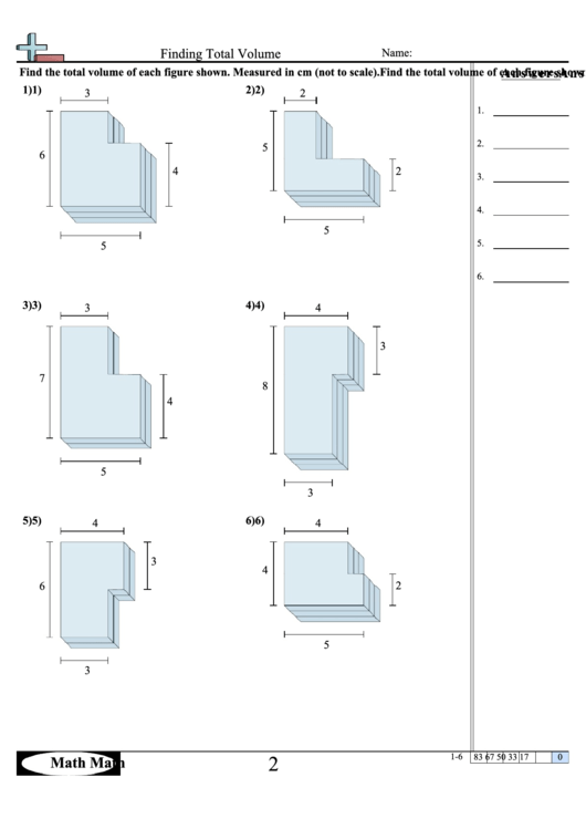 Finding Total Volume Worksheet printable pdf download