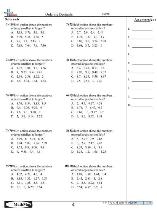 ordering decimals worksheet printable pdf download