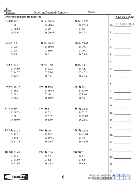 Ordering Decimal Numbers Worksheet Printable Pdf Download