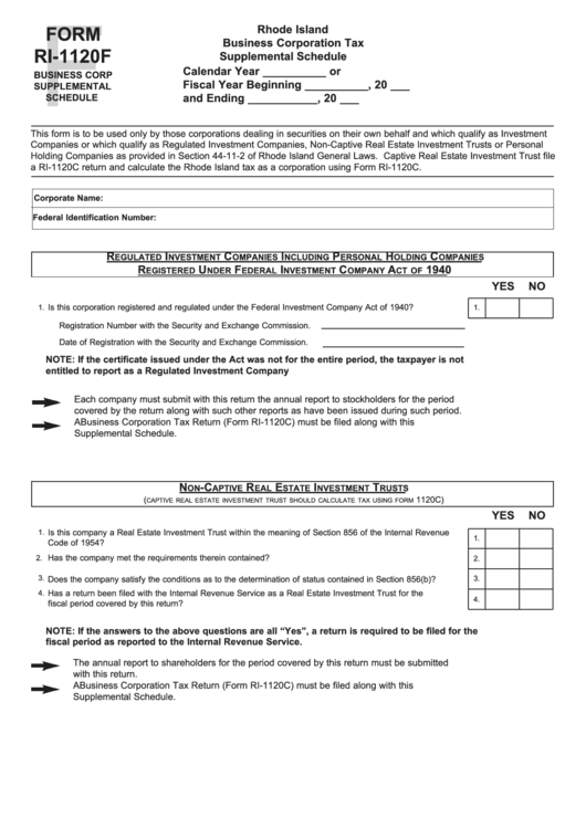 Form Ri-1120f - Business Corporation Tax Supplemental Schedule Printable pdf