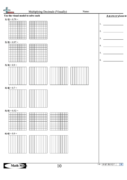 Multiplying Decimals (Visually) Worksheet Printable pdf