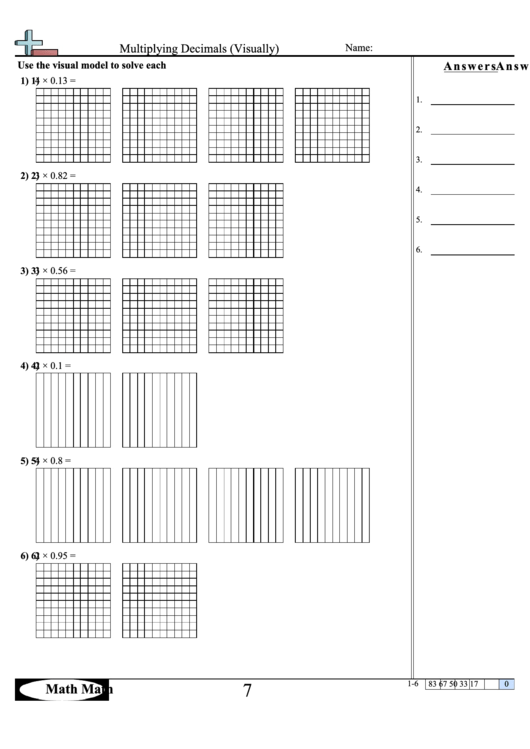 Multiplying Decimals (Visually) Worksheet Printable pdf