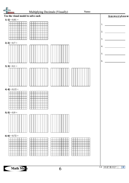 Multiplying Decimals (Visually) Worksheet Printable pdf