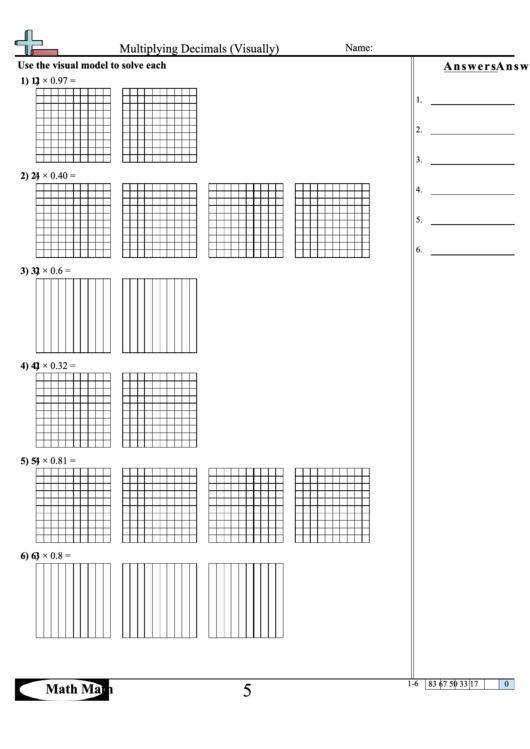 Multiplying Decimals (Visually) Worksheet Printable pdf