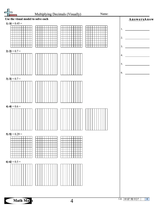 Multiplying Decimals (Visually) Worksheet Printable pdf