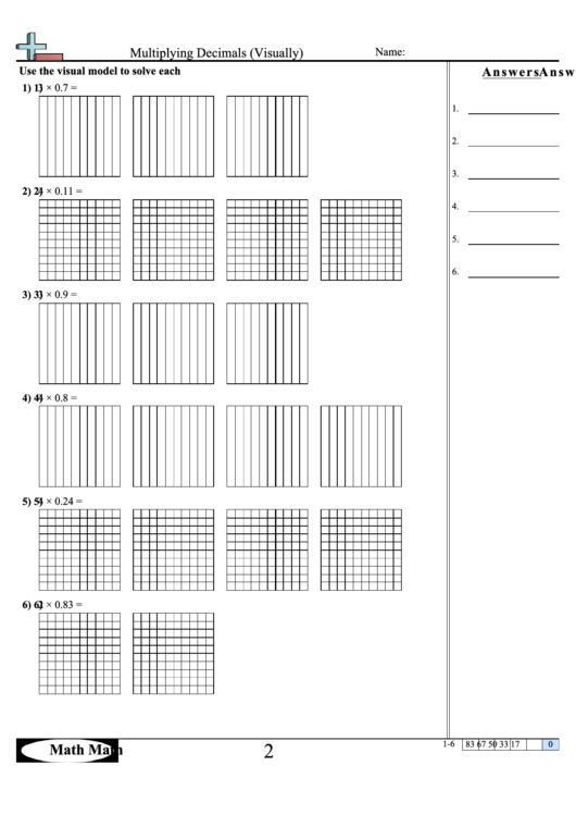 Multiplying Decimals (Visually) Worksheet Printable pdf