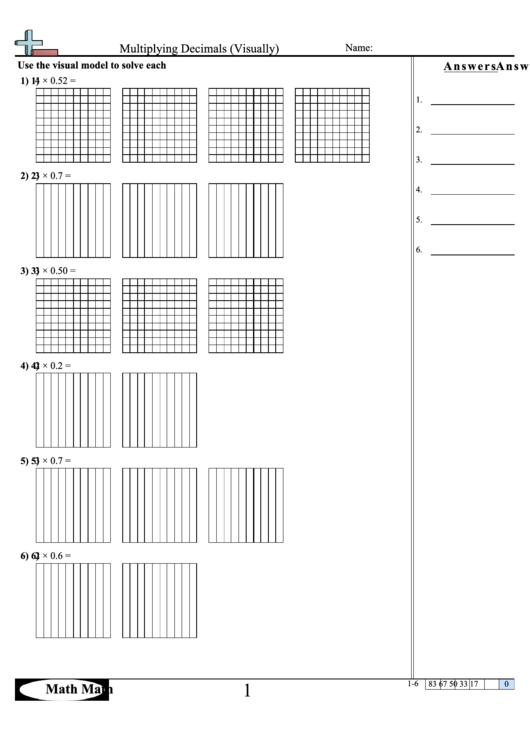 Multiplying Decimals (Visually) Worksheet Printable pdf