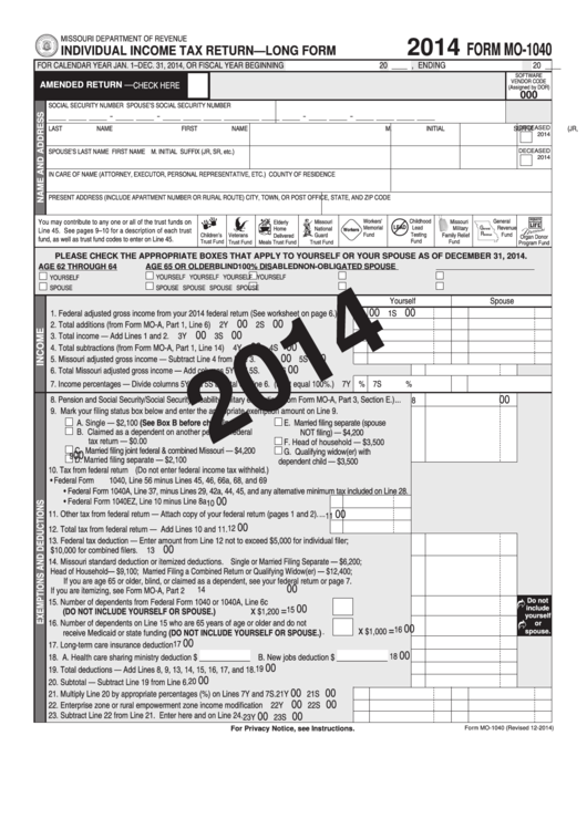 Form Mo1040 Individual Tax Return Long Form 2014