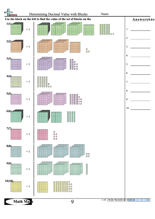 Determining Decimal Value With Blocks Worksheet With Answer Key ...