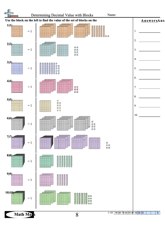 Determining Decimal Value With Blocks Worksheet With Answer Key ...