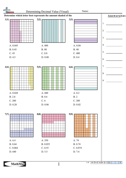 Determining Decimal Value (Visual) Worksheet Printable pdf