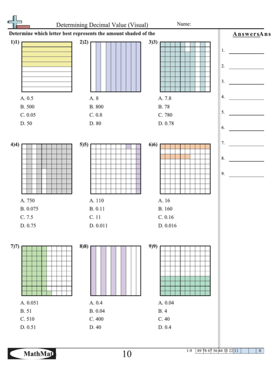 Determining Decimal Value (Visual) Worksheet Printable pdf