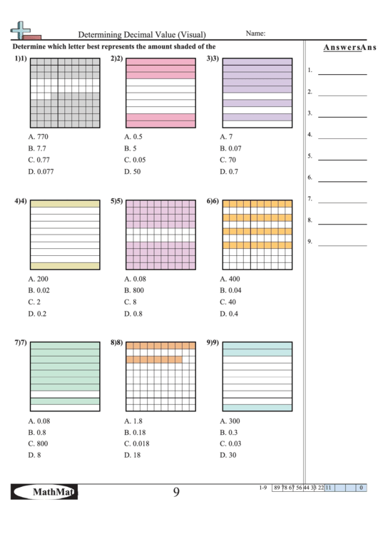 Determining Decimal Value (Visual) Worksheet Printable pdf