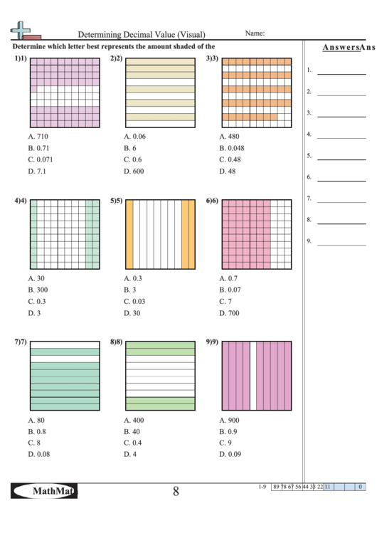 Determining Decimal Value (Visual) Worksheet Printable pdf