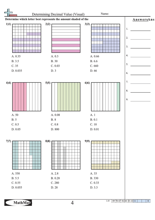 Determining Decimal Value (Visual) Worksheet Printable pdf