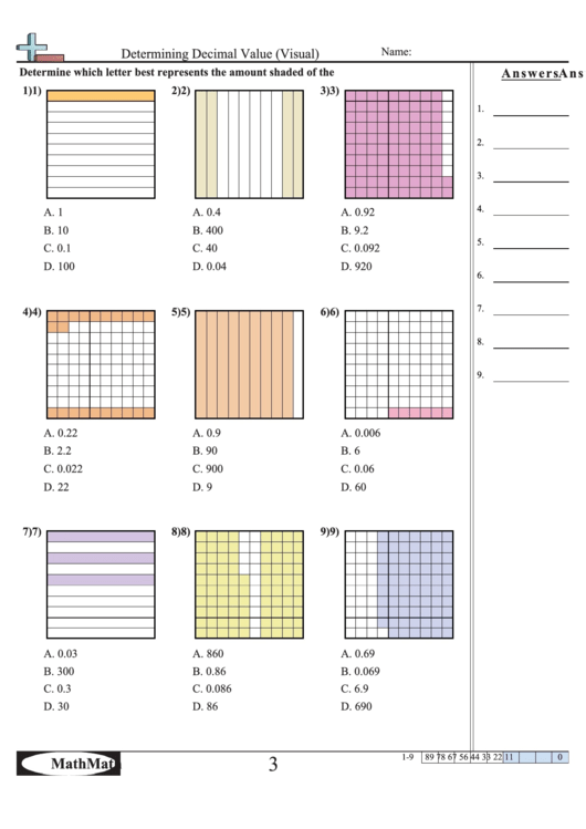 Determining Decimal Value (Visual) Worksheet Printable pdf